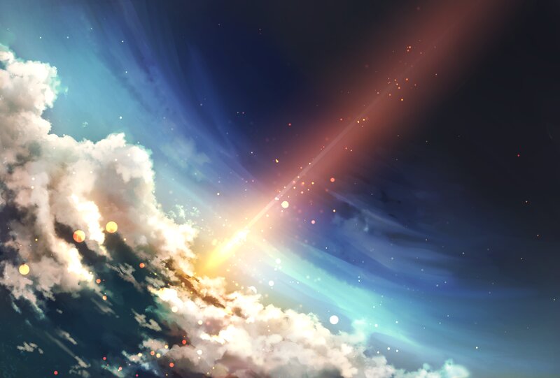 Meteor Streaking Through Clouds