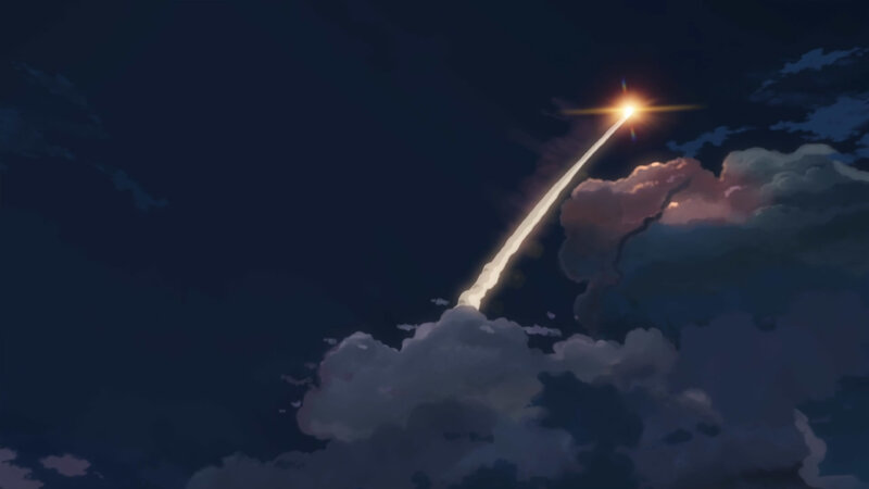 meteor streaking through night sky