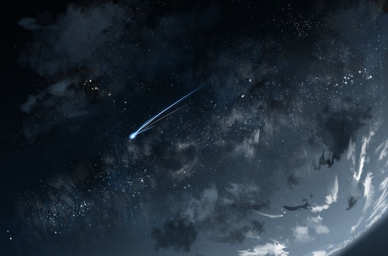 Meteor Streaking Through Sky — Blue, Dramatic