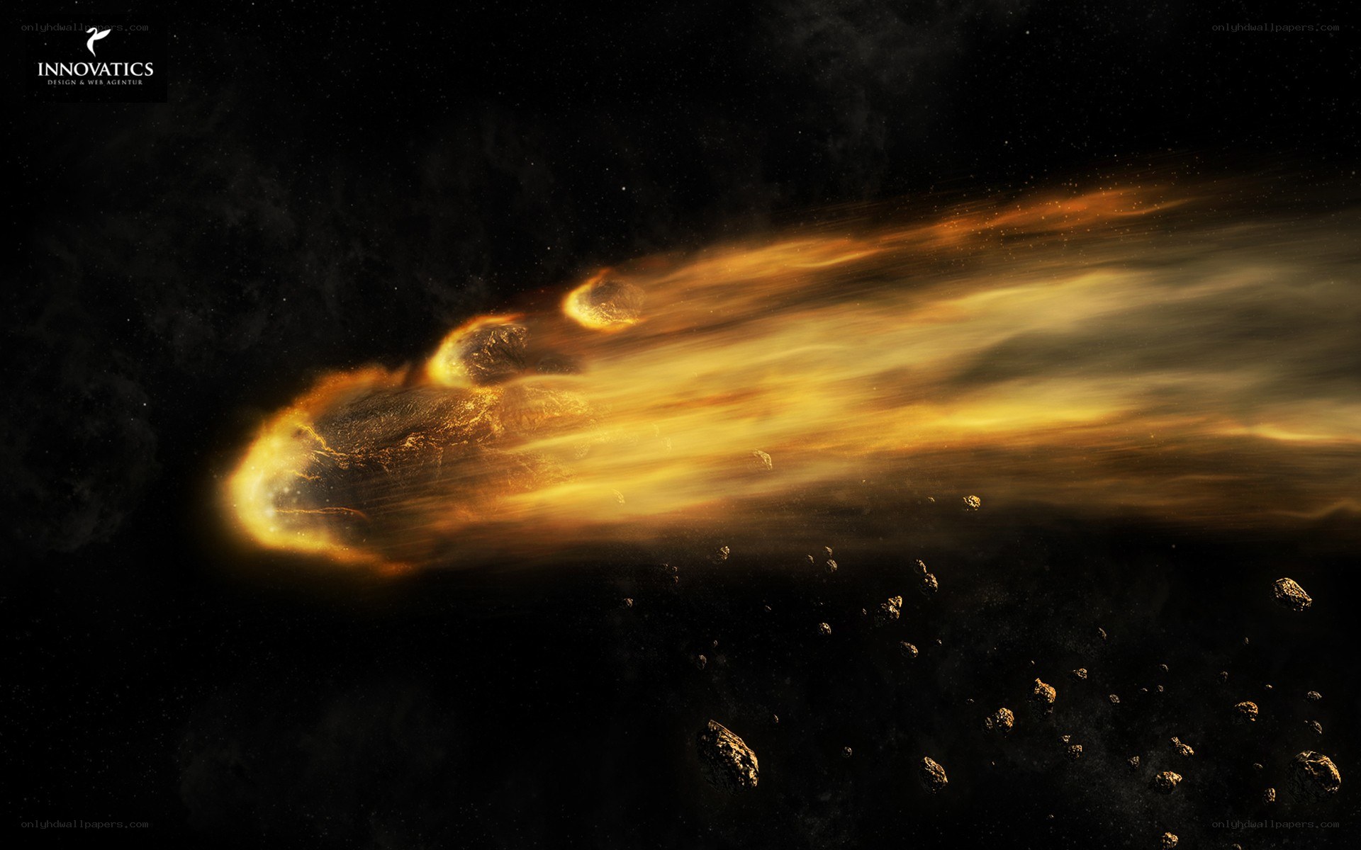 Meteor streaking through space