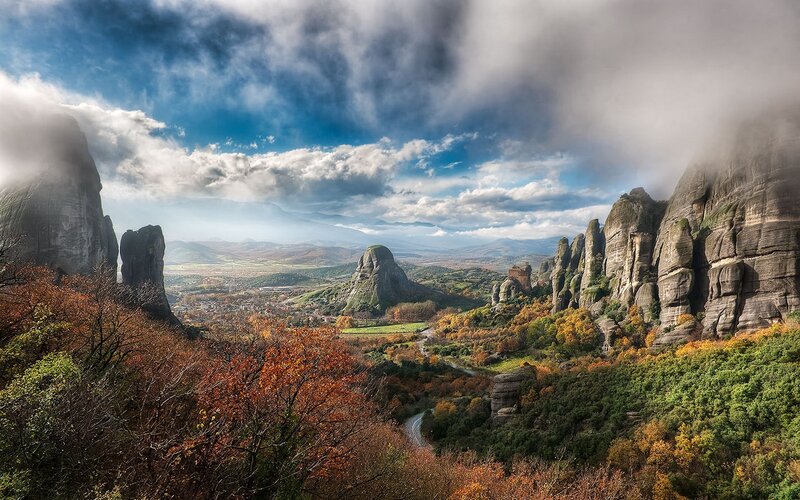 Meteora Rock Formations — Blue, Dramatic