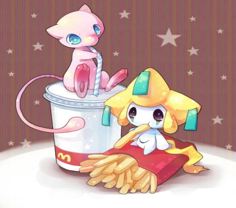 Mew and Cosmoem with Fast Food