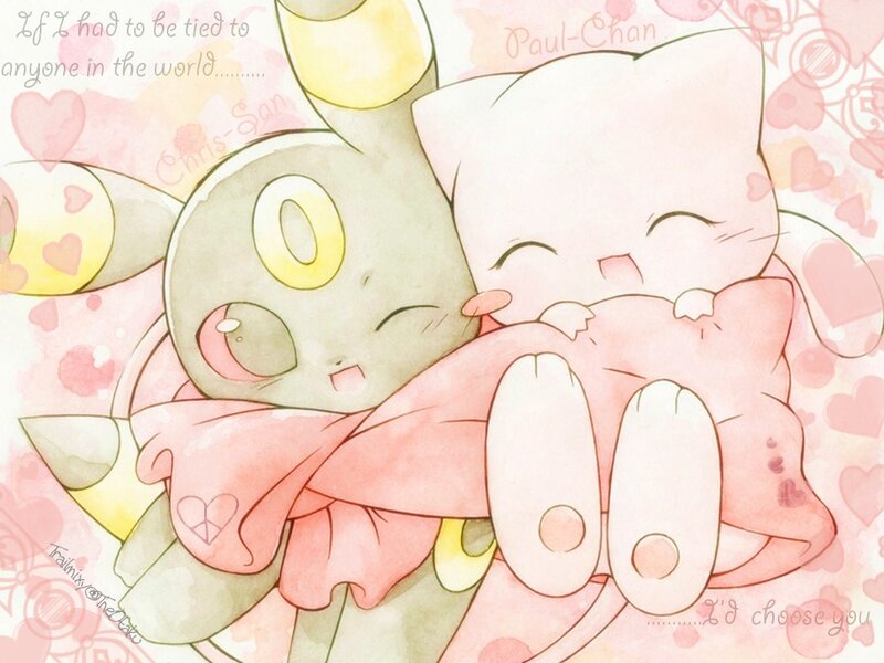 Mew and Eevee Hugging