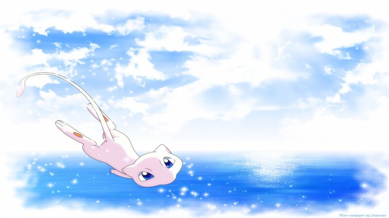 Mew flying over the ocean