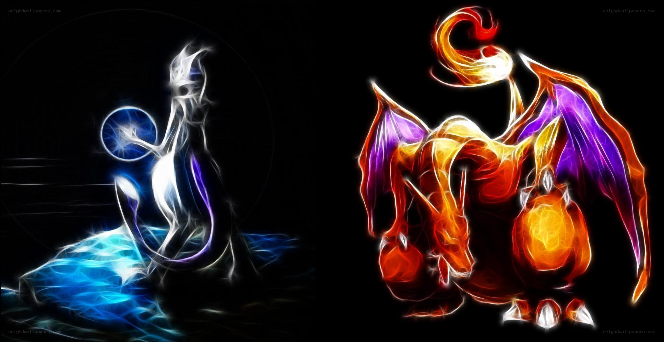 Mewtwo and Charizard artwork