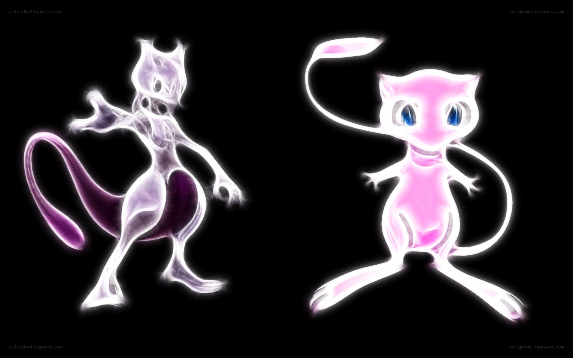 Mewtwo and Mew glowing figures