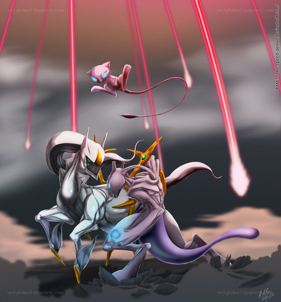 Mewtwo and Mew in battle