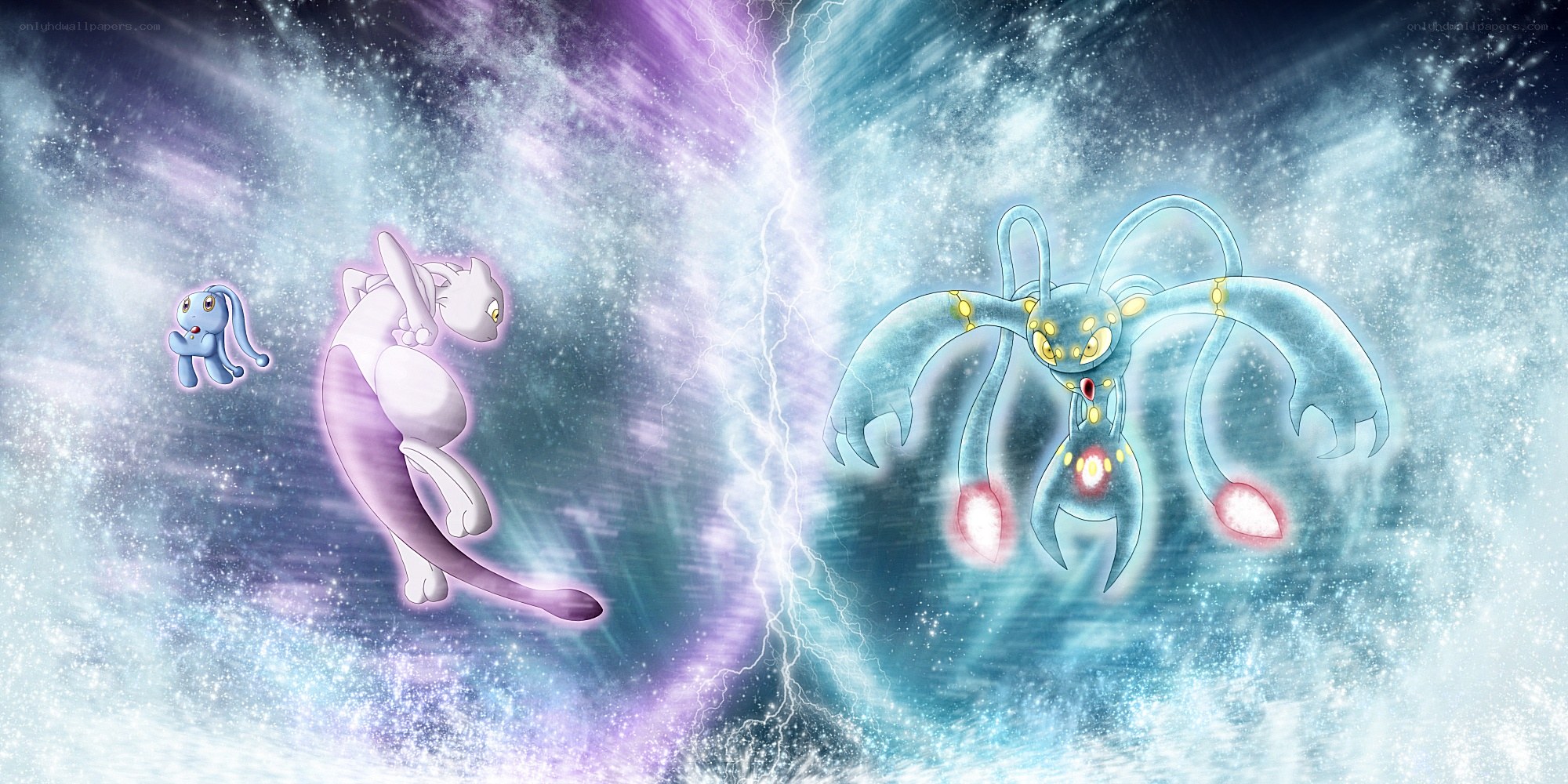 Mewtwo and Mew in space