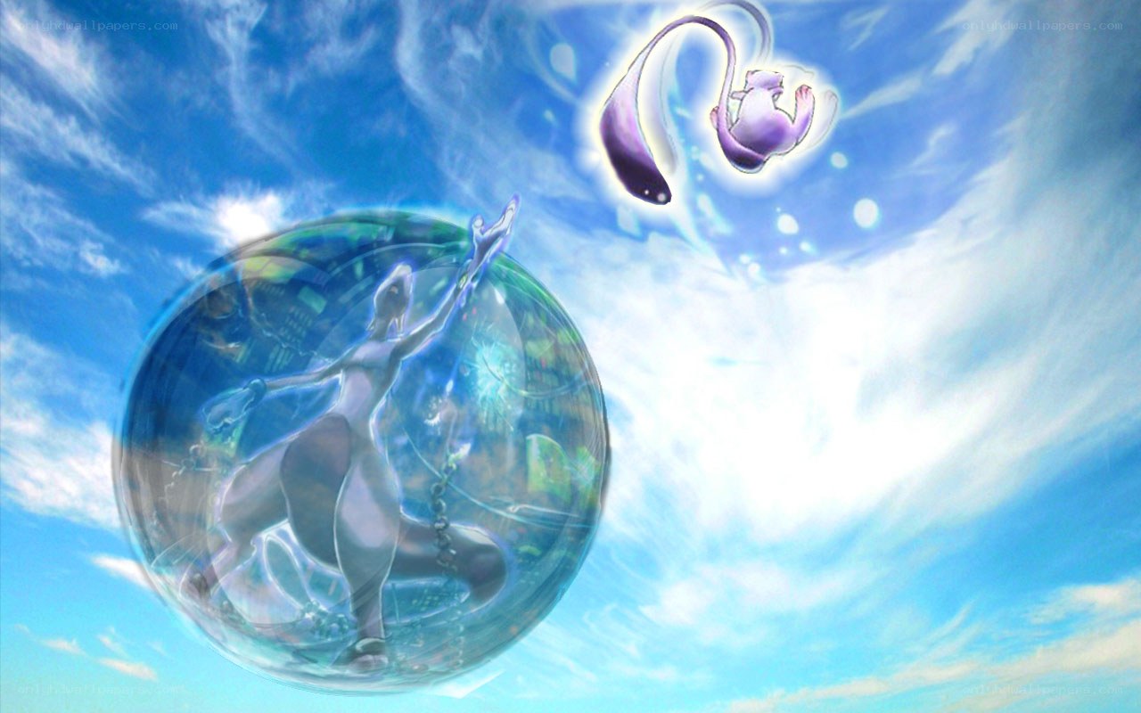 Mewtwo and Mew in the sky