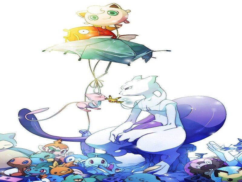 Mewtwo and Pokémon gathering