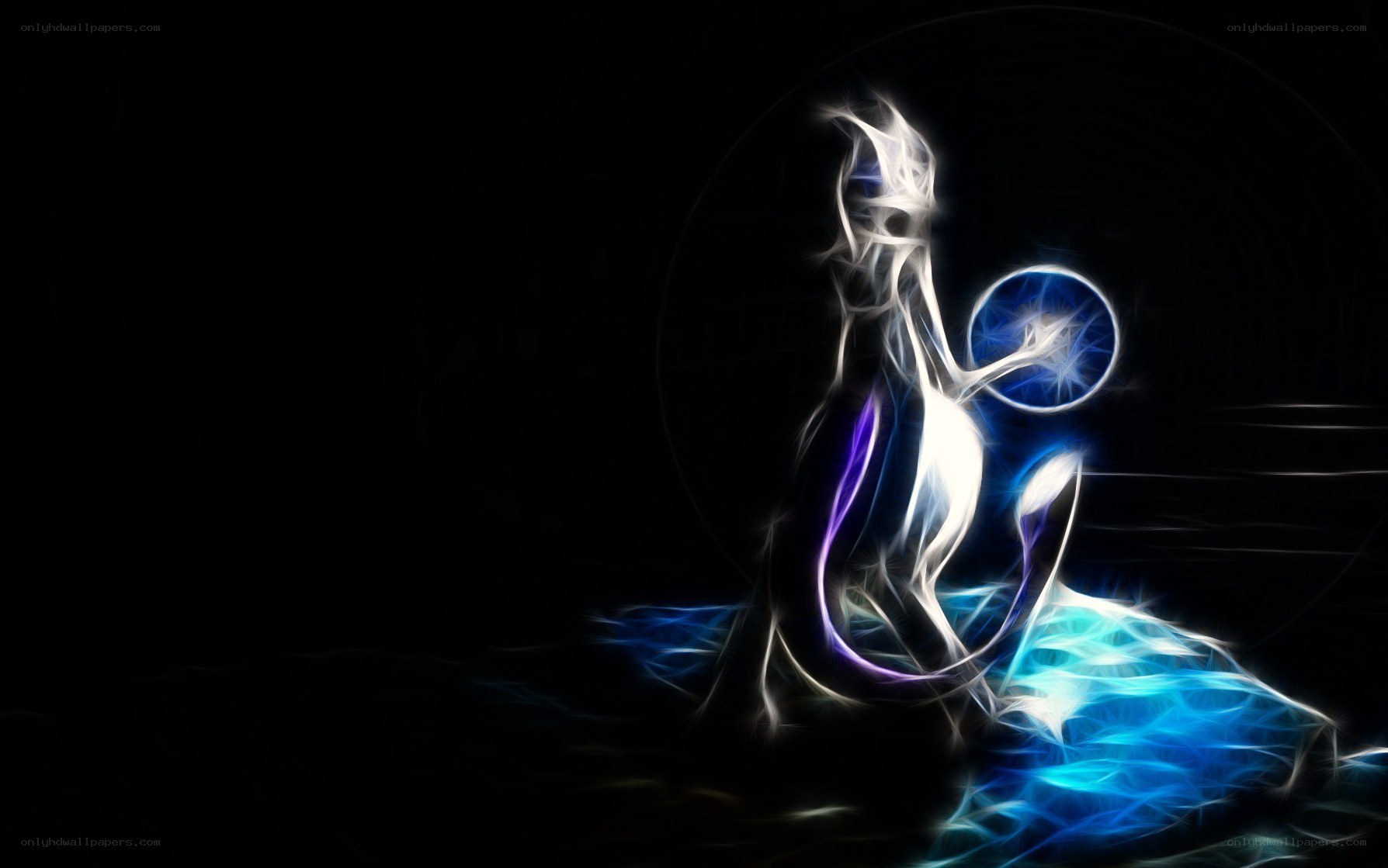 Mewtwo glowing in blue light