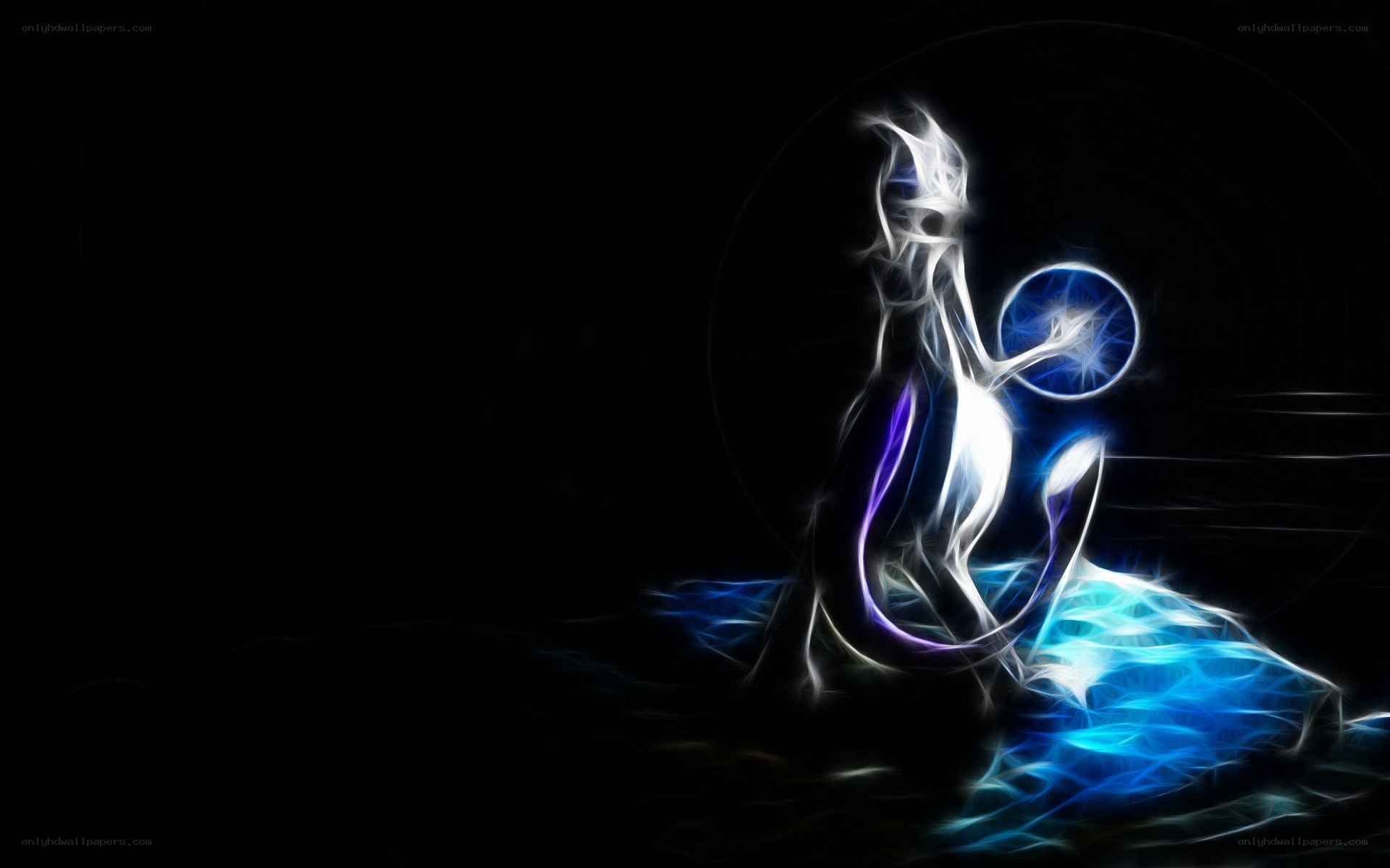 Mewtwo glowing in blue light