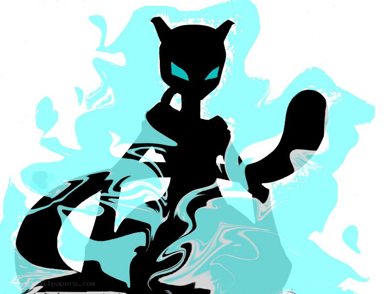 Mewtwo silhouette with blue aura