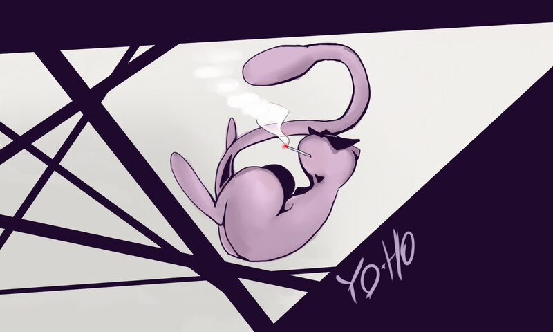 Mewtwo smoking a cigarette