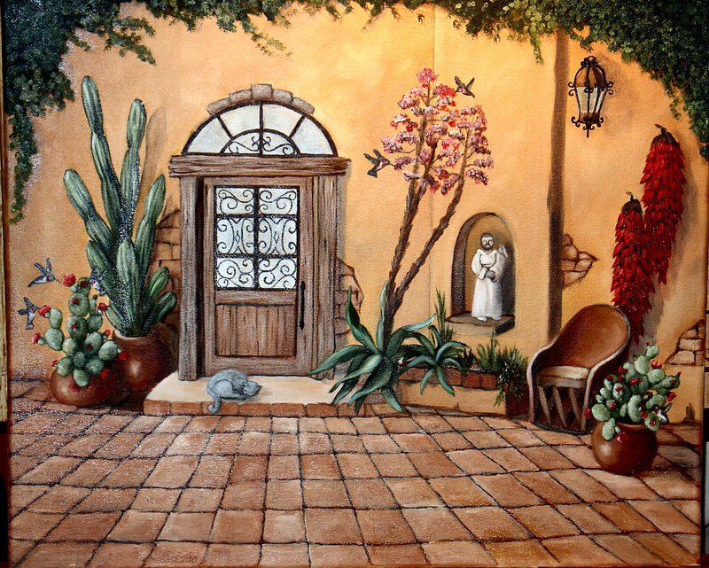 Mexican courtyard with cacti