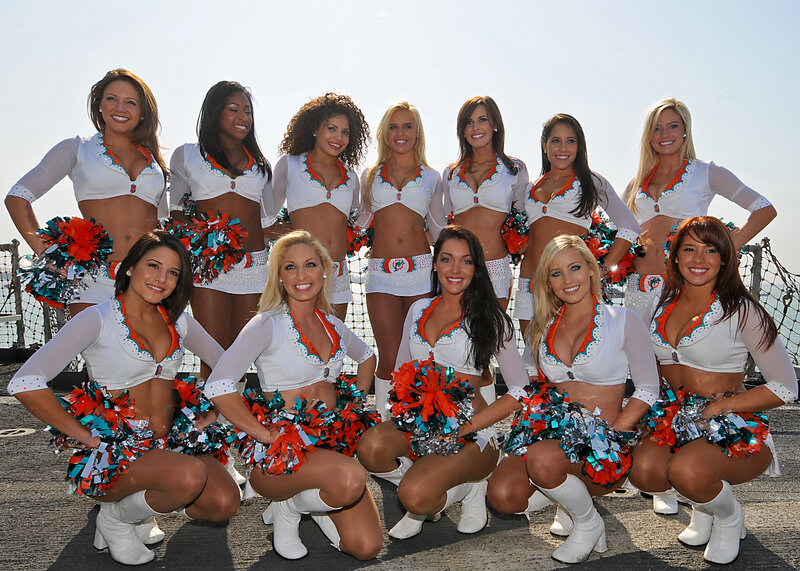 Miami Dolphins cheerleaders on ship deck