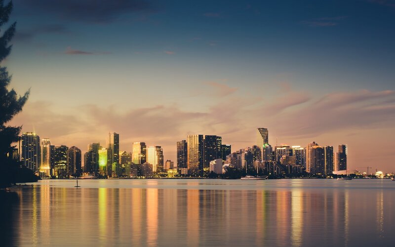 Miami Skyline at Dusk — Blue, Serene, Sunset, Photograph, Skyscrapers