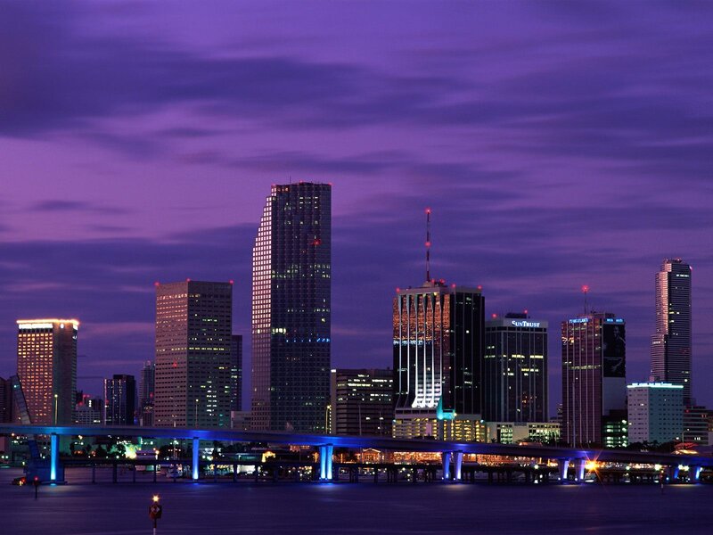 Miami Skyline at Dusk — Purple, Dramatic