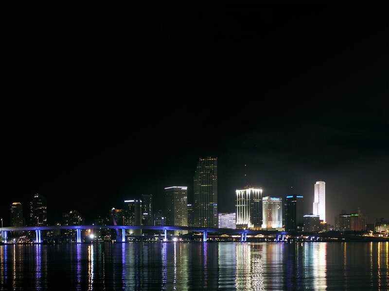 Miami Skyline at Night — Black, Calm