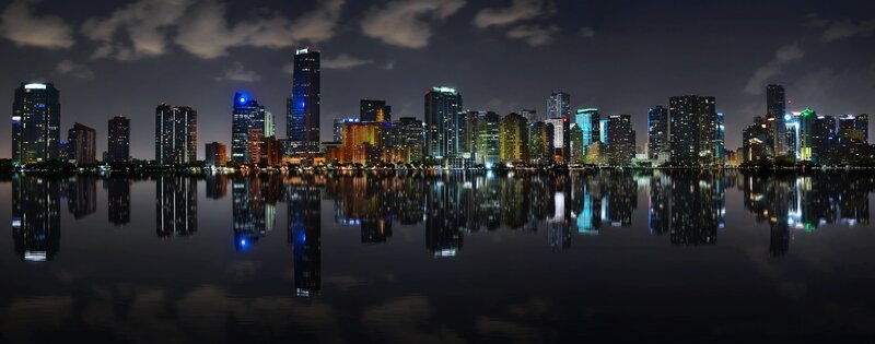 Miami Skyline at Night — Black, Serene