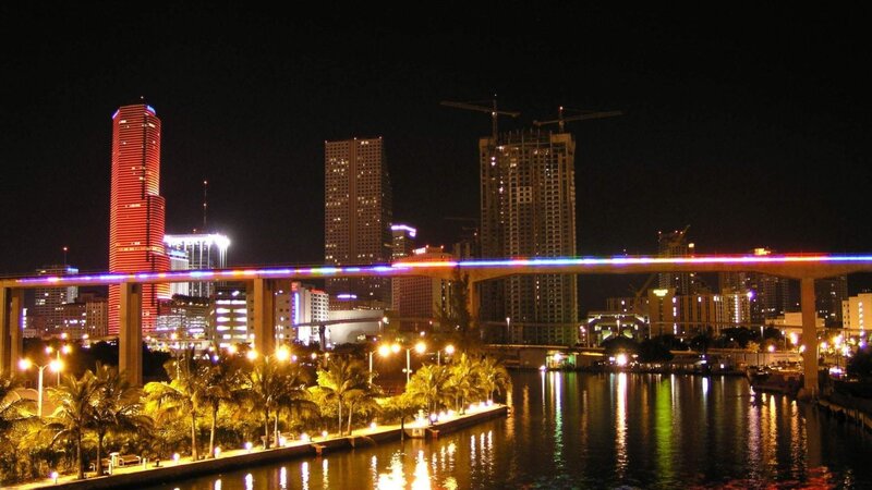 Miami Skyline at Night — Black, Urban, Photograph, Skyscrapers