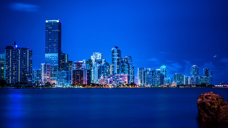 Miami Skyline at Night — Blue, Serene, Photograph