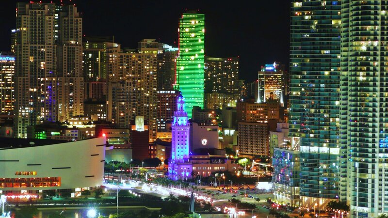 Miami Skyline at Night — Green