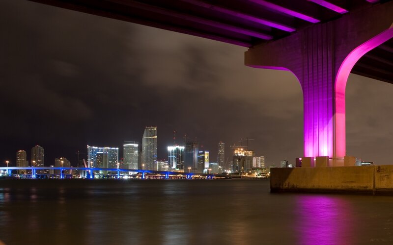 Miami Skyline at Night — Purple, Dramatic