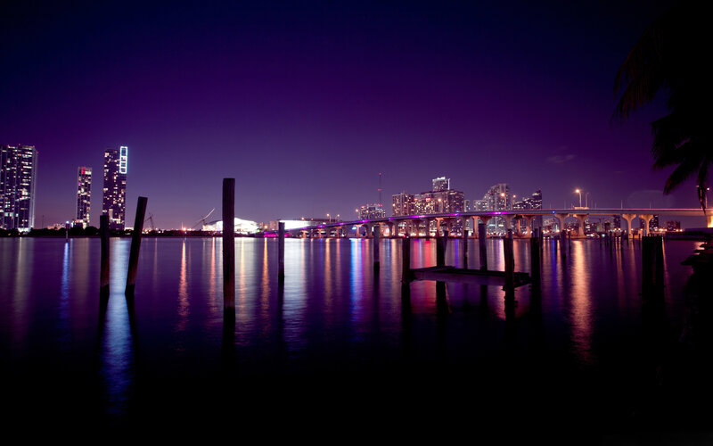 Miami Skyline at Night — Purple, Serene