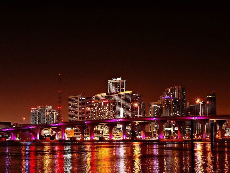 Miami Skyline at Night — Purple