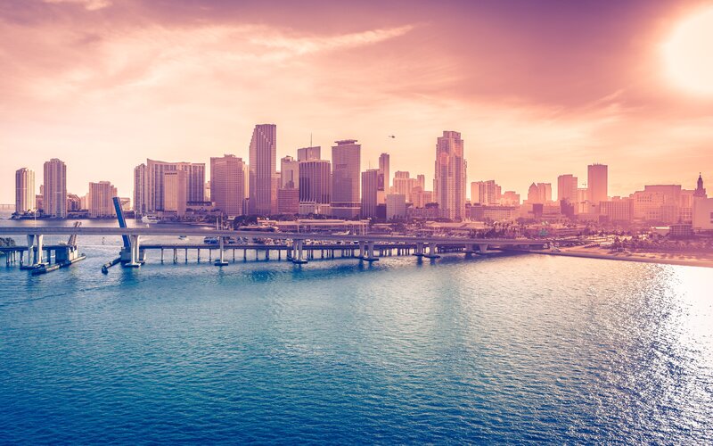 Miami Skyline at Sunset — Blue