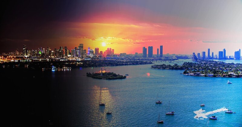 Miami Skyline at Sunset — Orange, Dramatic