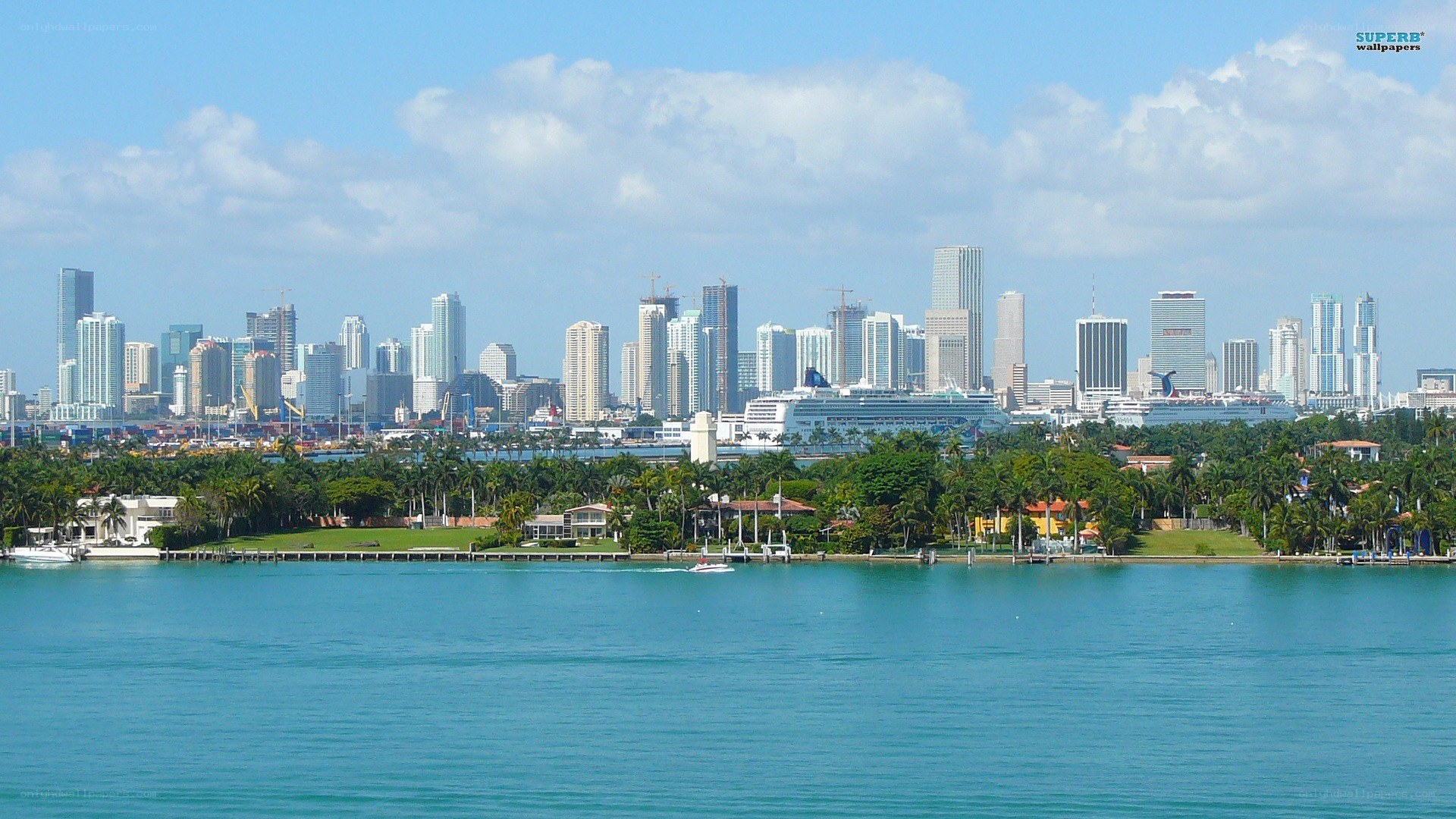 Miami skyline with cruise ship