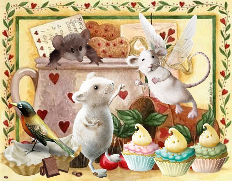 Mice and Bird with Cupcakes