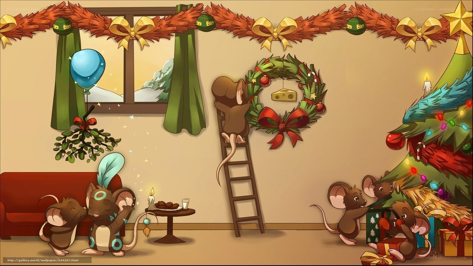Mice decorating for Christmas