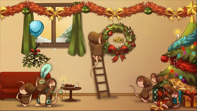 Mice Decorating for Christmas — Brown, Festive
