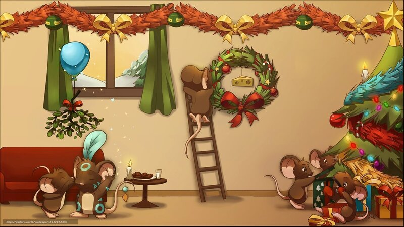Mice Decorating for Christmas — Brown