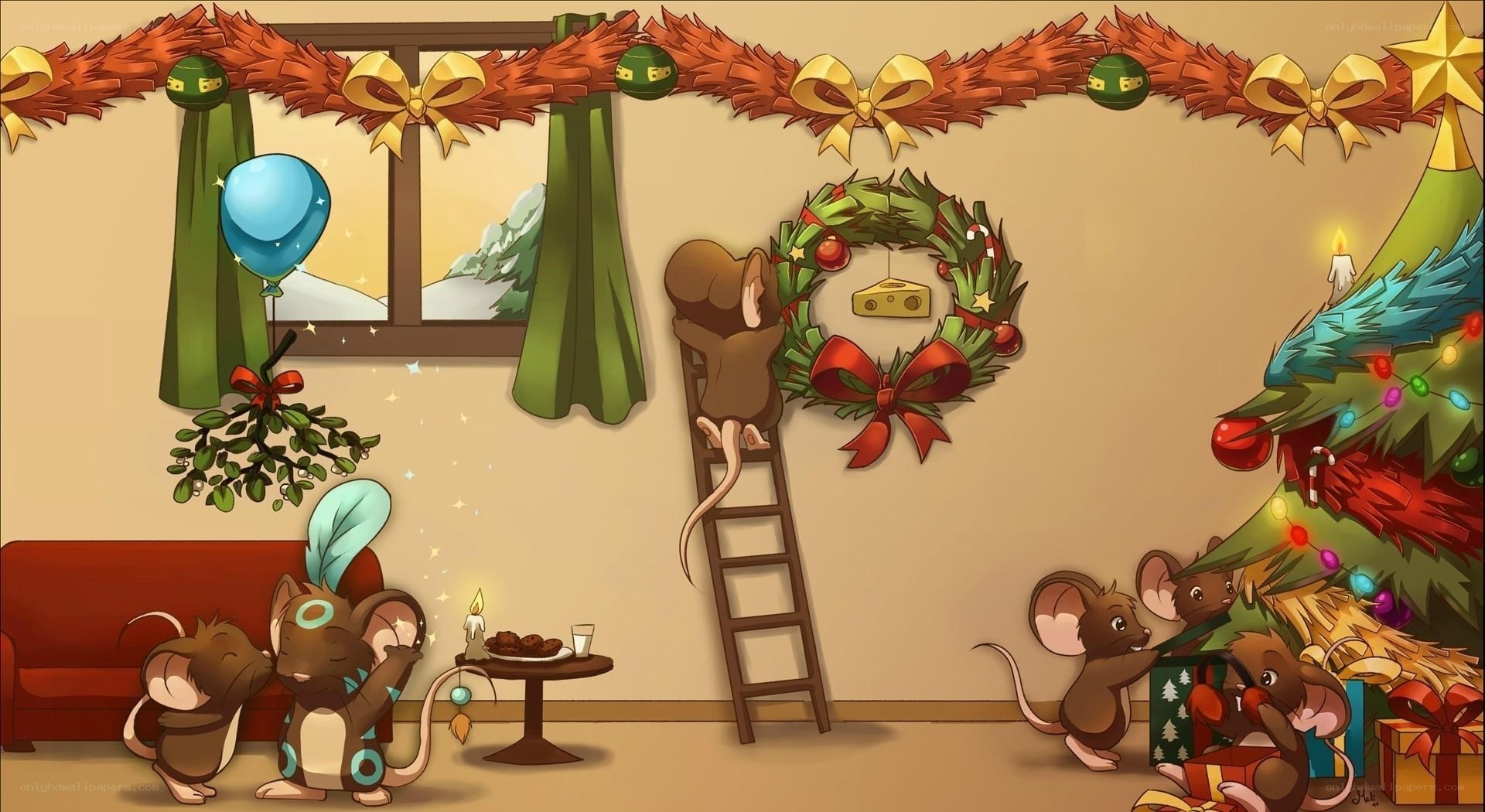 Mice decorating for Christmas
