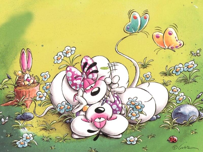 Mice in a flower field