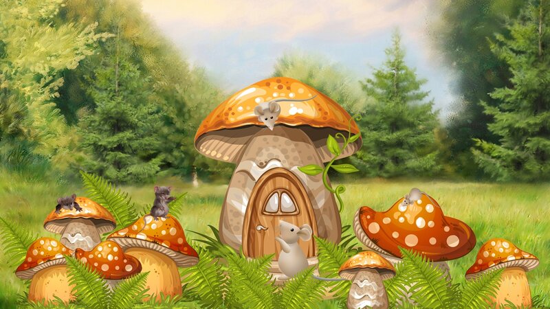 Mice in Mushroom House — Green