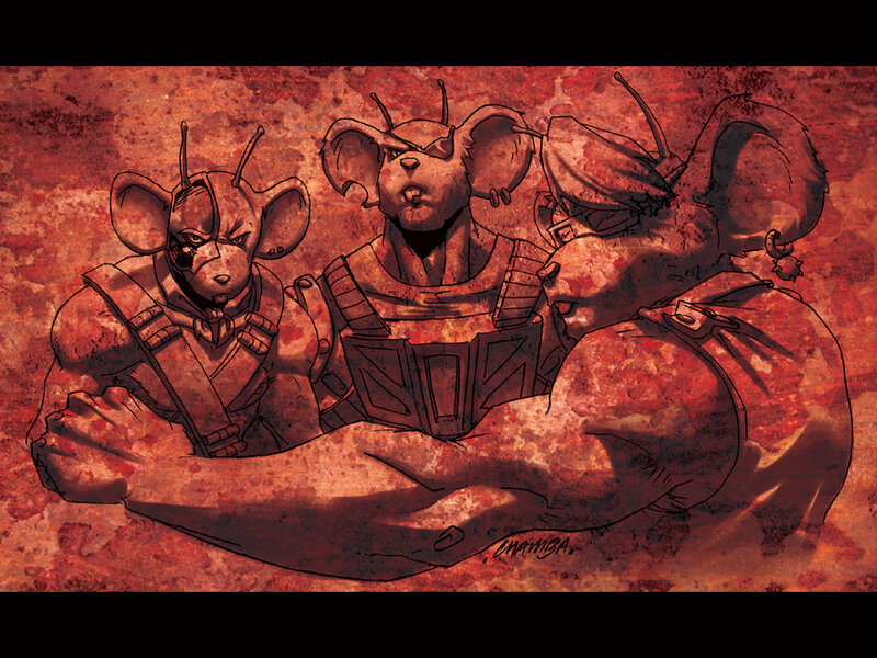 mice warriors in red