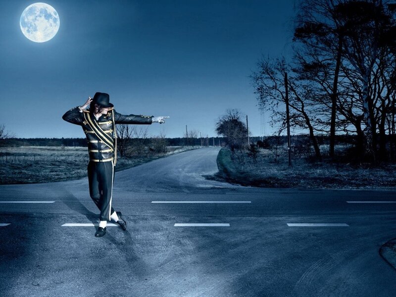 Michael Jackson on a moonlit road