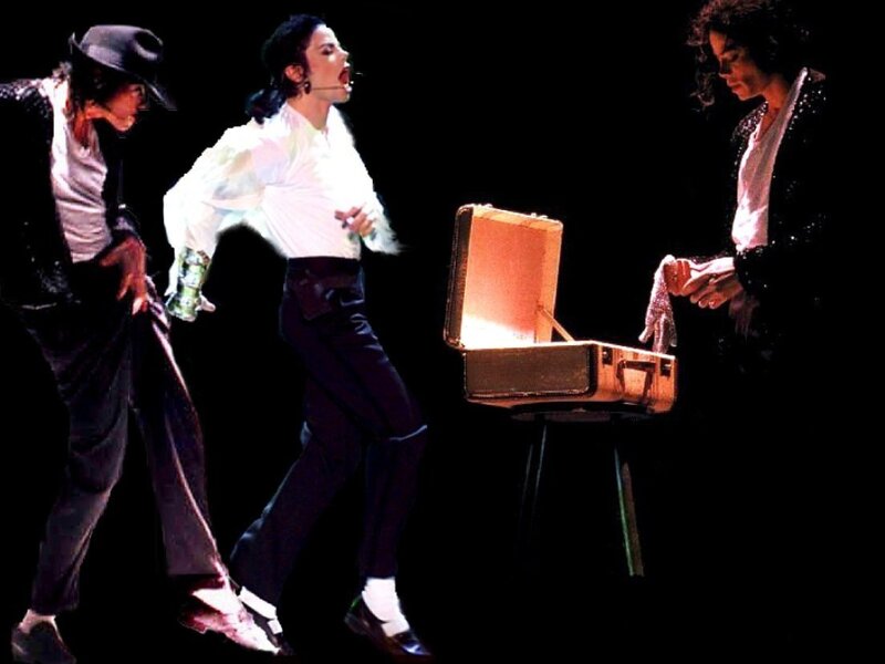 Michael Jackson on Stage — Black, Dramatic, Night, Photograph, Suitcase