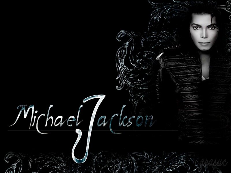 Michael Jackson Portrait — Black, Dramatic, Photograph, Text, Ornate Design