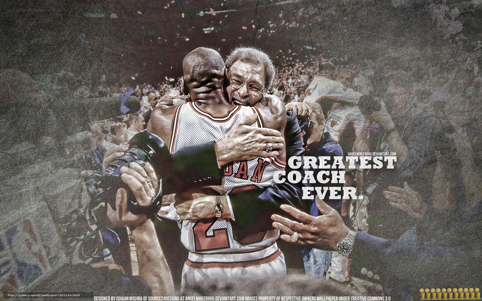 Michael Jordan and Phil Jackson embrace
