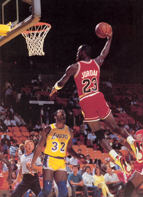Michael Jordan dunks over Lakers