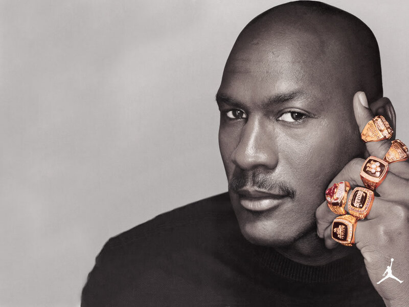 Michael Jordan with championship rings