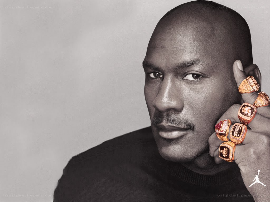 Michael Jordan with championship rings