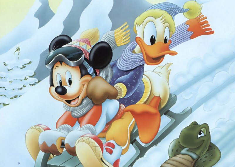 Mickey and Donald on Sled