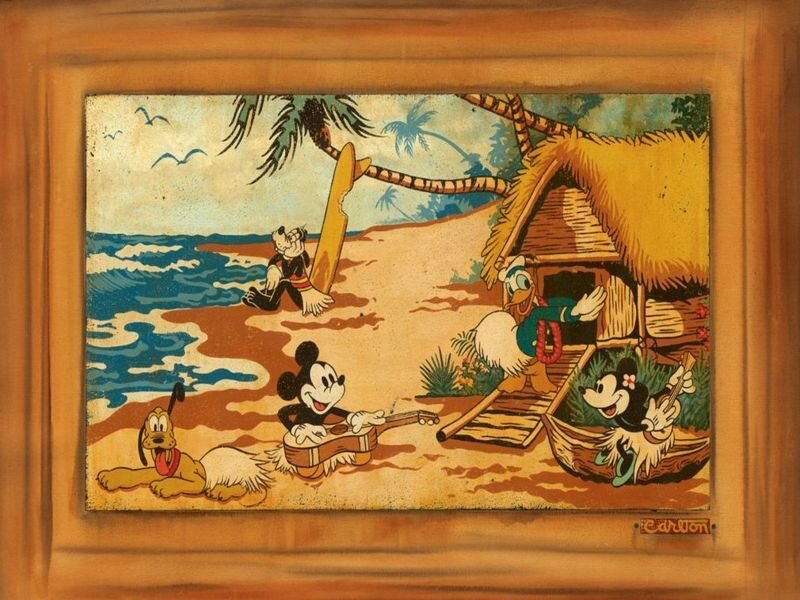 Mickey and friends on a tropical beach